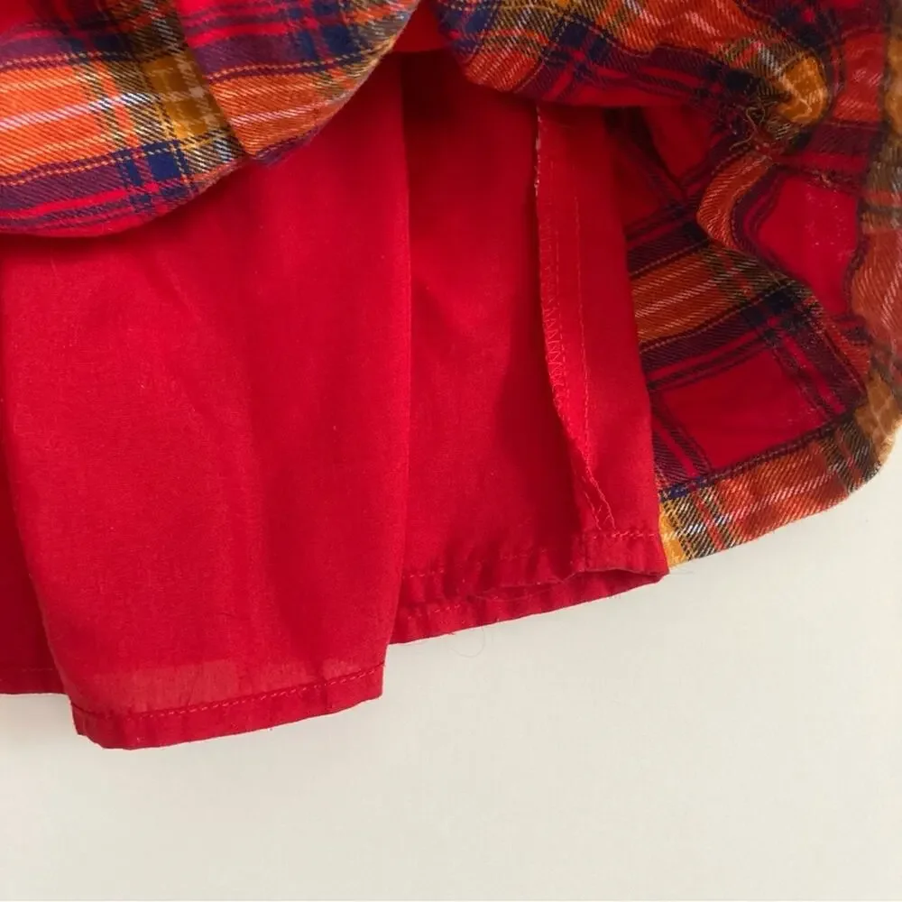 Tahari Plaid Red Yellow Long Sleeve Seersucker Apple Button Dress Toddler 2T